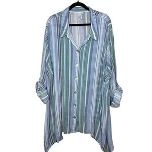 Catherines 5X 34/36W Plus Size Striped Roll Tab Sleeve Tunic Blouse